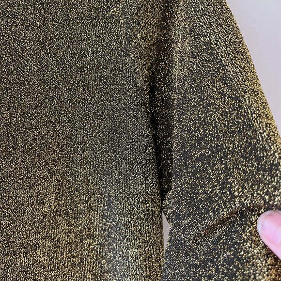 Michael Kors Sz M Black Gold Metallic Stretch Midi Dress Back Chain Long Sleeve - Picture 6 of 10